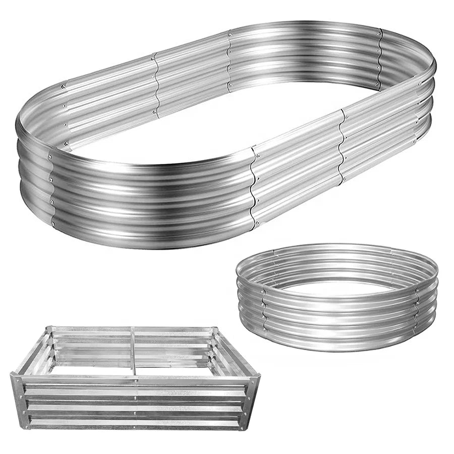 HKM-366355 Oval Galvanized Metal Raised Garden Bed Planter Box for Outdoor Gardening