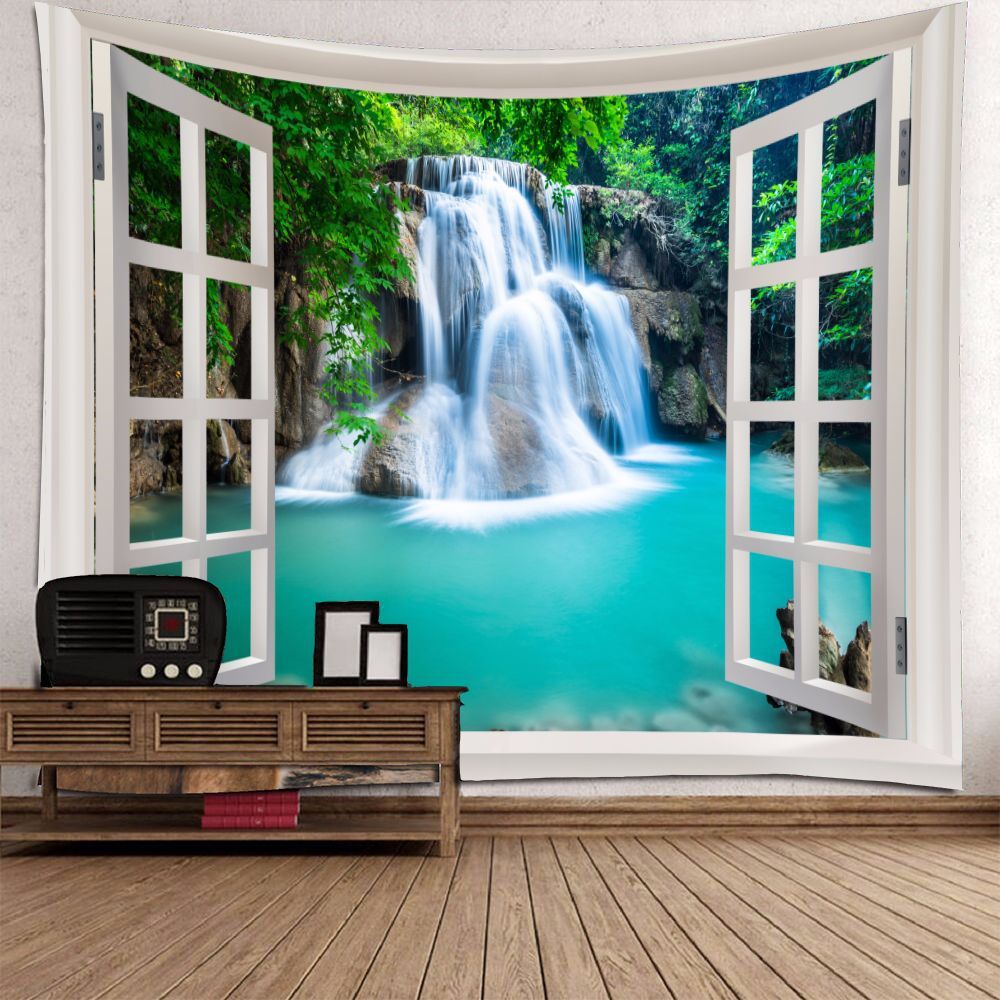 HKM-366419 Blue Starfish Landscape Tapestry Wall Hanging - Machine Washable Polyester Fiber - Mediterranean Style Decor
