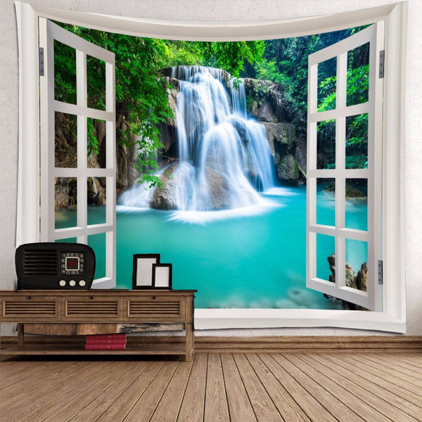 HKM-366419 Blue Starfish Landscape Tapestry Wall Hanging - Machine Washable Polyester Fiber - Mediterranean Style Decor