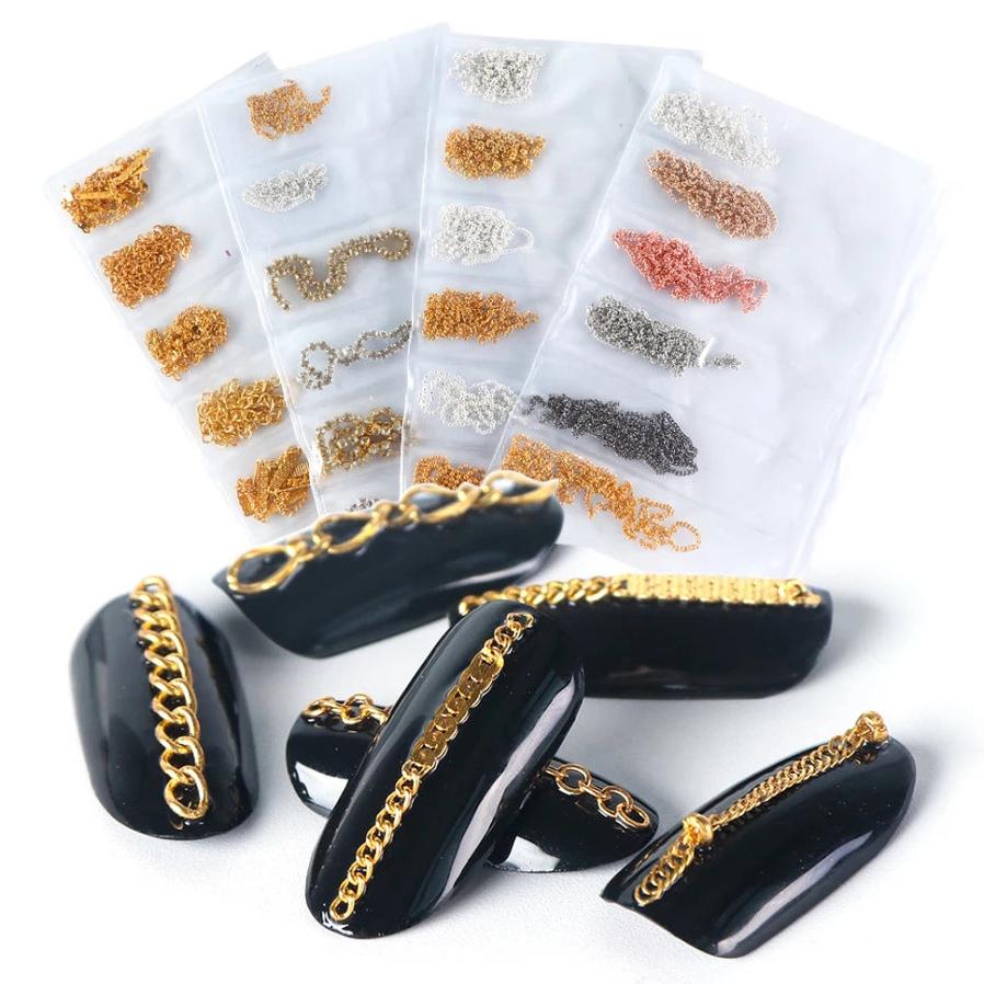 HKM-366483 Metal Chain Nail Decoration in Gold and Silver Alloy – 5g Nail Art Sequins