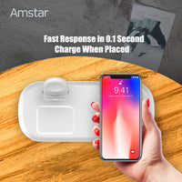 HKM-366483 Three-in-One Wireless Charger for Headphones and Watch - Fast Charge, Multi-Device Compatibility, Black or White Color Options