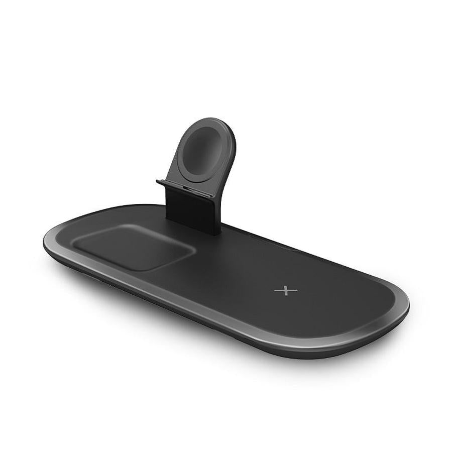 HKM-366483 Three-in-One Wireless Charger for Headphones and Watch - Fast Charge, Multi-Device Compatibility, Black or White Color Options