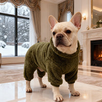 HKM-3665085 Military Green Double-Sided Fleece High-Neck Pullover for Pets, Unisex, Multiple Sizes Available