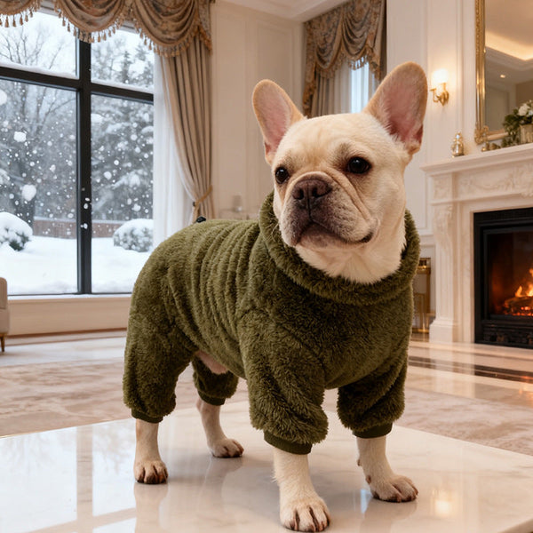 HKM-3665085 Military Green Double-Sided Fleece High-Neck Pullover for Pets, Unisex, Multiple Sizes Available