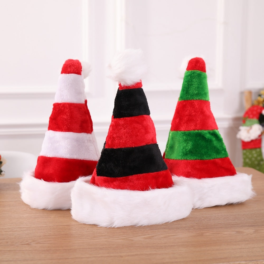 HKM-366611 Double-layer Plush Christmas Hat for Unisex - Red and Black, Red and Green, Red and White Options