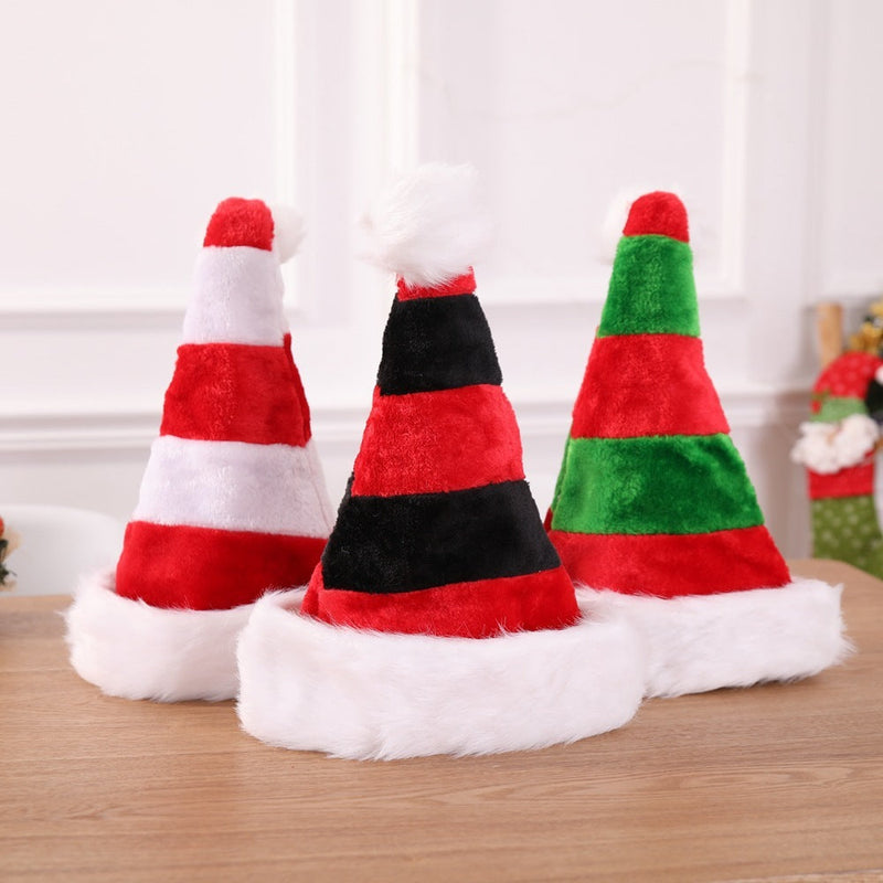 HKM-366611 Double-layer Plush Christmas Hat for Unisex - Red and Black, Red and Green, Red and White Options
