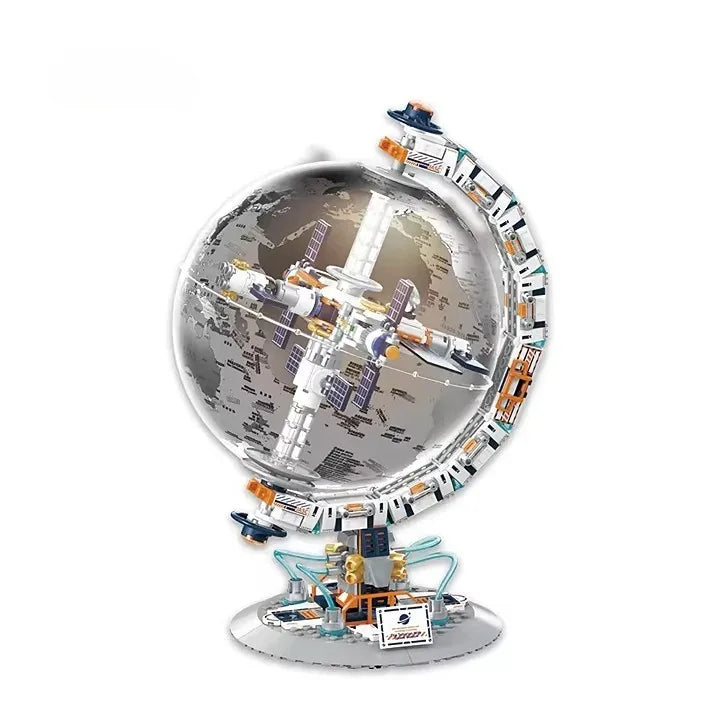 HKM-366803 Transparent Space-Themed Globe Building Block Set for Kids, 50 Pieces, Creative DIY Construction Toy