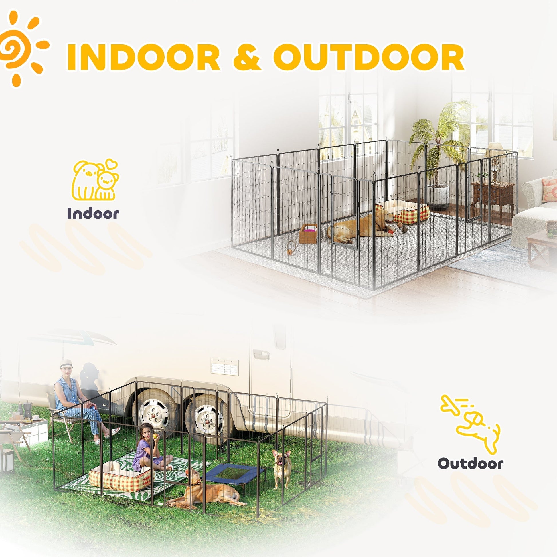 HKM-3668925 24-Panel Indoor Outdoor Dog Playpen, 44.5" High with Lockable Door and Customizable Shapes for Pet Exercise