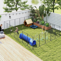 HKM-3668925 24-Panel Indoor Outdoor Dog Playpen, 44.5" High with Lockable Door and Customizable Shapes for Pet Exercise