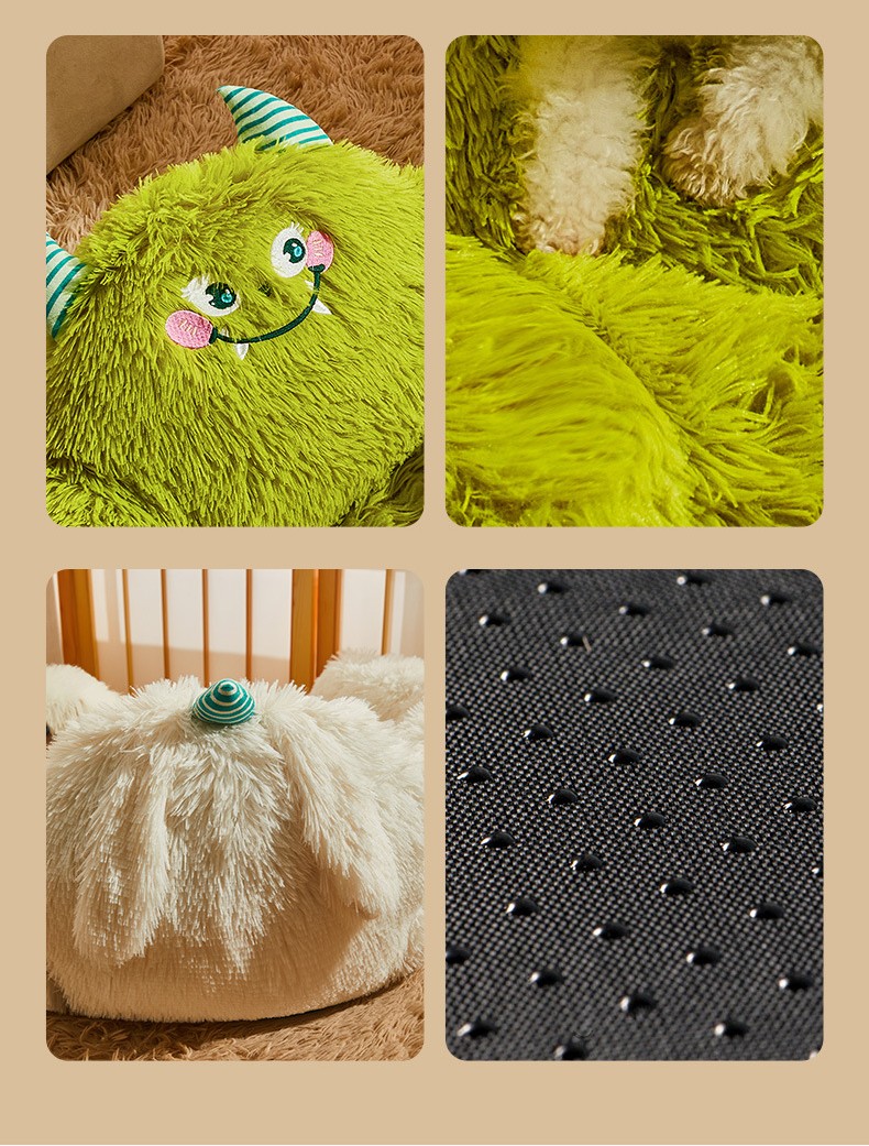 HKM-3669309 Dog Thermal Winter Bed - Small & Medium Sizes, Green Monster Design