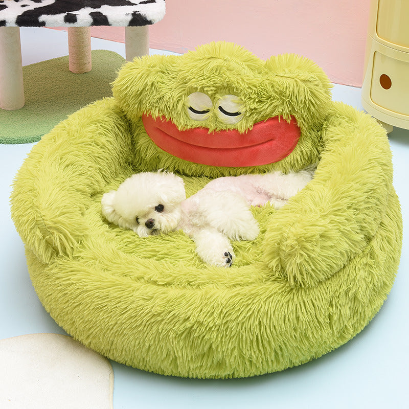 HKM-3669309 Dog Thermal Winter Bed - Small & Medium Sizes, Green Monster Design