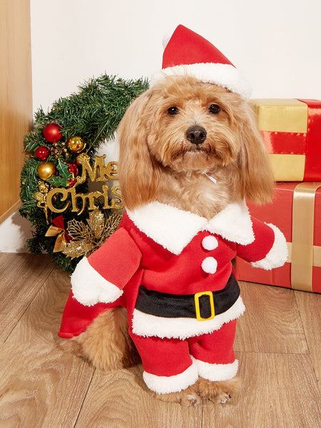 HKM-3669437 Red Cartoon Dog Costume for Small Pets - XS to XL Size, Includes Clothes and Cap