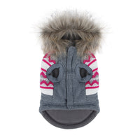 HKM-3671613 Gray Two-Legged Dog Trench Coat with Plush Fur Collar