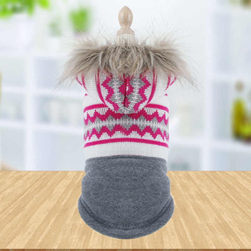HKM-3671613 Gray Two-Legged Dog Trench Coat with Plush Fur Collar