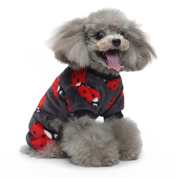 HKM-3671869 Autumn-Themed Plush Dog Pajamas in Grey Penguin and Ladybird Styles, Comfortable Polyester Fabric