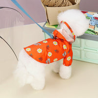HKM-3672637 Transparent Dog Raincoat with Pull Ring for All Seasons - Small Flower Design in Orange and White
