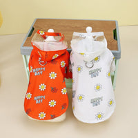 HKM-3672637 Transparent Dog Raincoat with Pull Ring for All Seasons - Small Flower Design in Orange and White