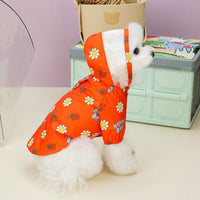 HKM-3672637 Transparent Dog Raincoat with Pull Ring for All Seasons - Small Flower Design in Orange and White