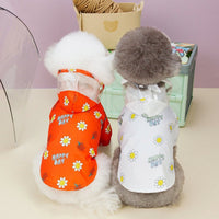 HKM-3672637 Transparent Dog Raincoat with Pull Ring for All Seasons - Small Flower Design in Orange and White