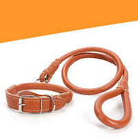 HKM-3673021 Medium to Large Leather Dog Collar with Traction Rope for Golden Retriever and Husky