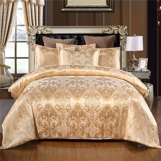 HKM-367315 European Style Satin Jacquard Quilt Cover Set with Pillowcase in Various Colors and Sizes