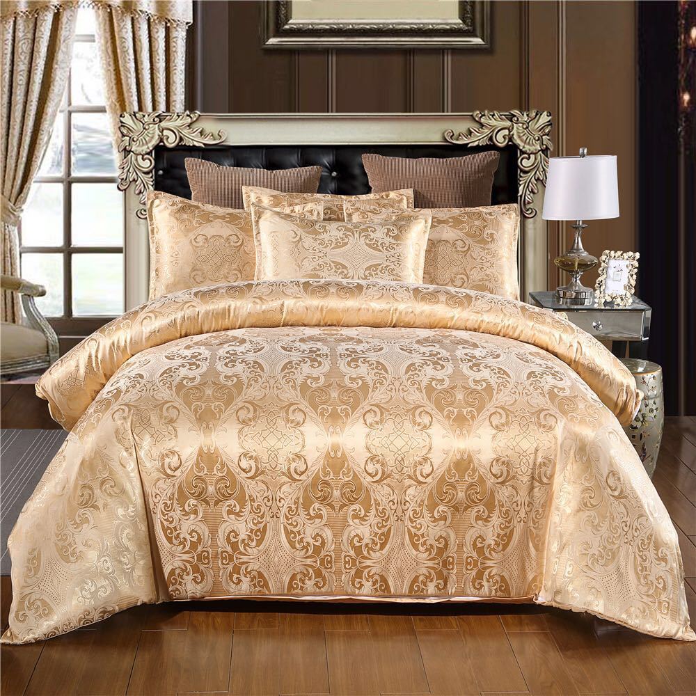 HKM-367315 European Style Satin Jacquard Quilt Cover Set with Pillowcase in Various Colors and Sizes