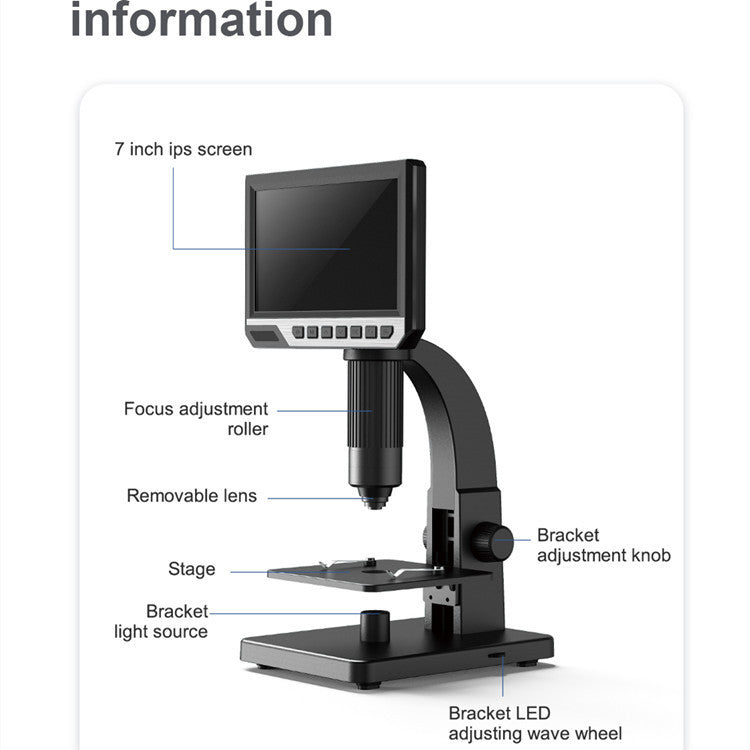 HKM-367379 HD Digital Microscope with 7-Inch Display, 2000x Magnification, and Complete Accessory Kit