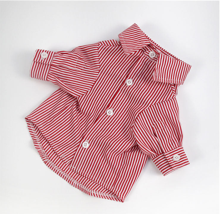 HKM-3675581 Casual Puff Sleeve Striped Pet Clothes in Blue and Red for All Sizes