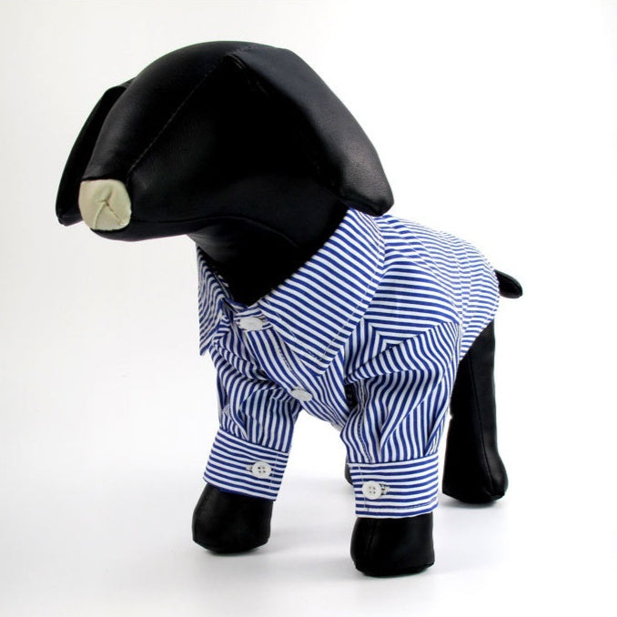 HKM-3675581 Casual Puff Sleeve Striped Pet Clothes in Blue and Red for All Sizes