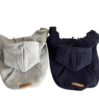 HKM-3676093 Cozy Hooded Sweater for Small Puppies and Cats - Gray & Dark Blue, Sizes XS to XL