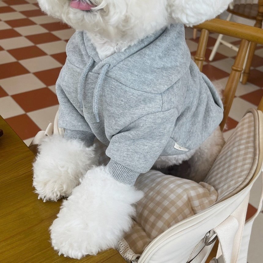 HKM-3676093 Cozy Hooded Sweater for Small Puppies and Cats - Gray & Dark Blue, Sizes XS to XL