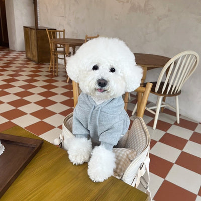 HKM-3676093 Cozy Hooded Sweater for Small Puppies and Cats - Gray & Dark Blue, Sizes XS to XL