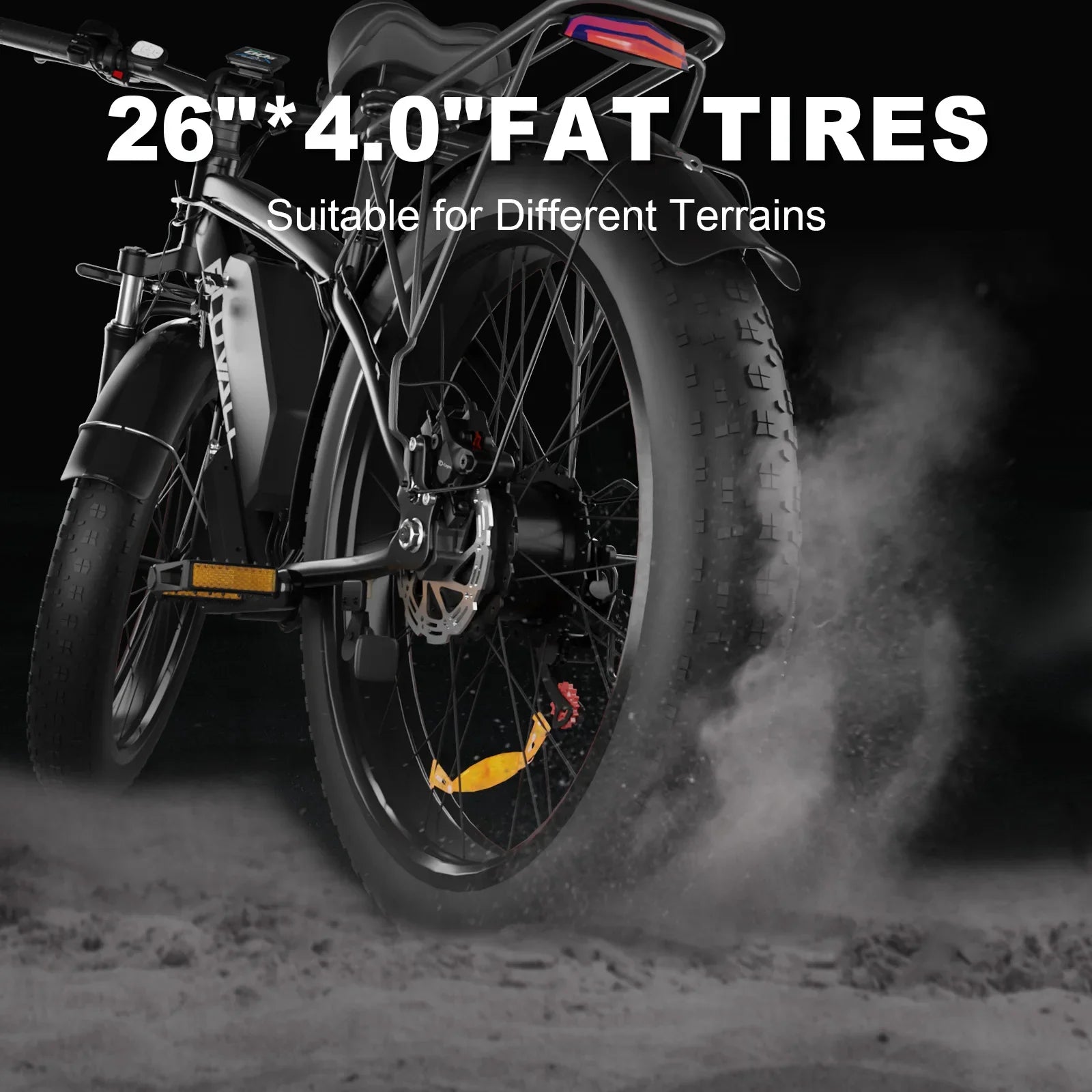 HKM-367699 26" 4.0 Fat Tire Electric Bike, 48V 1000W Motor, 16Ah Battery, 7-Speed Shimano, Hydraulic Disc Brakes, LED Lights