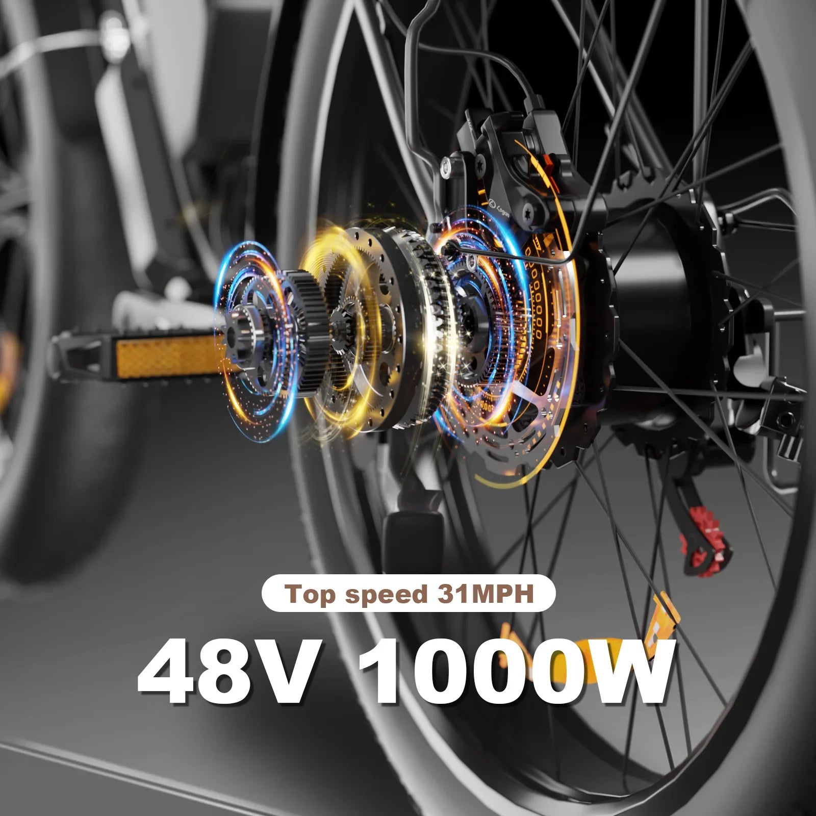 HKM-367699 26" 4.0 Fat Tire Electric Bike, 48V 1000W Motor, 16Ah Battery, 7-Speed Shimano, Hydraulic Disc Brakes, LED Lights
