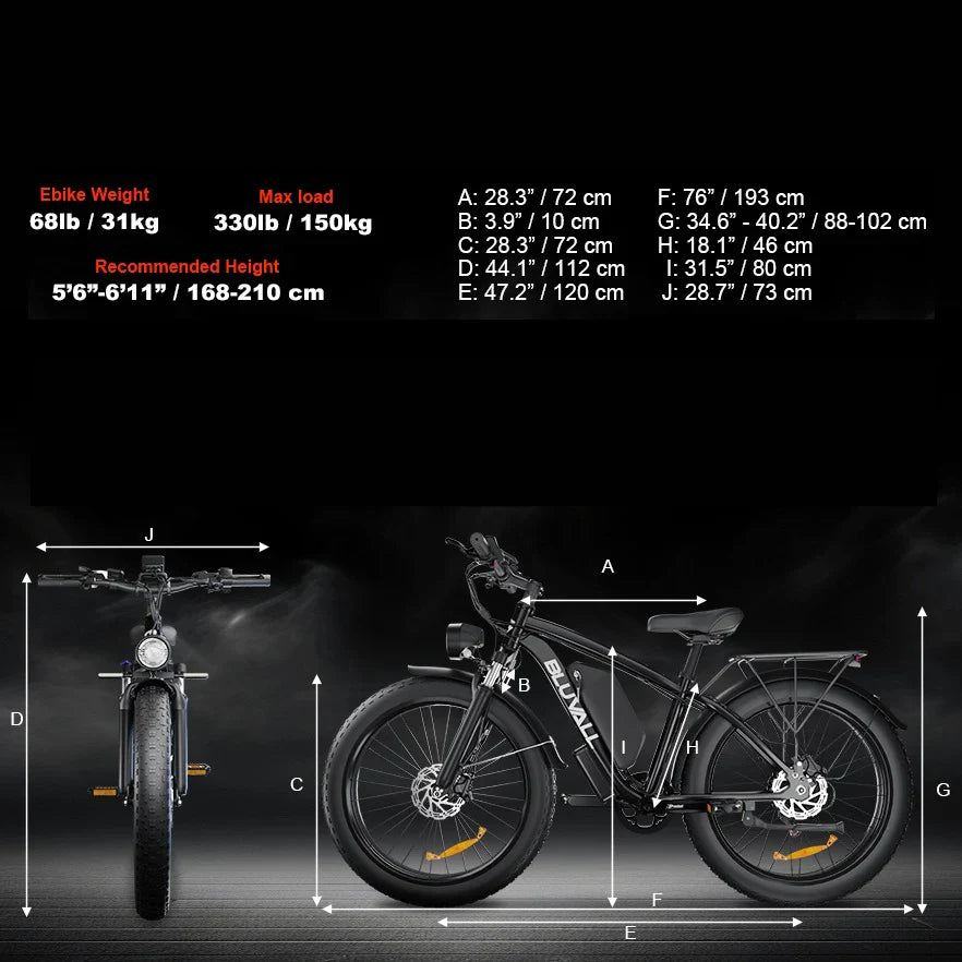 HKM-367699 26" 4.0 Fat Tire Electric Bike, 48V 1000W Motor, 16Ah Battery, 7-Speed Shimano, Hydraulic Disc Brakes, LED Lights
