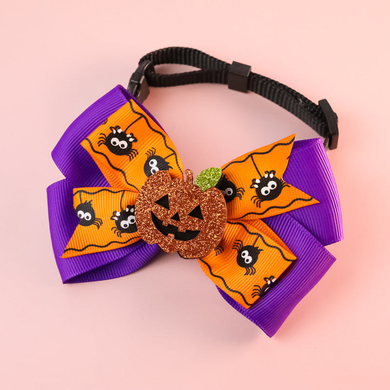 HKM-3678781 Pumpkin Bow Tie with Bell for Cats and Dogs - Halloween Costume Accessory