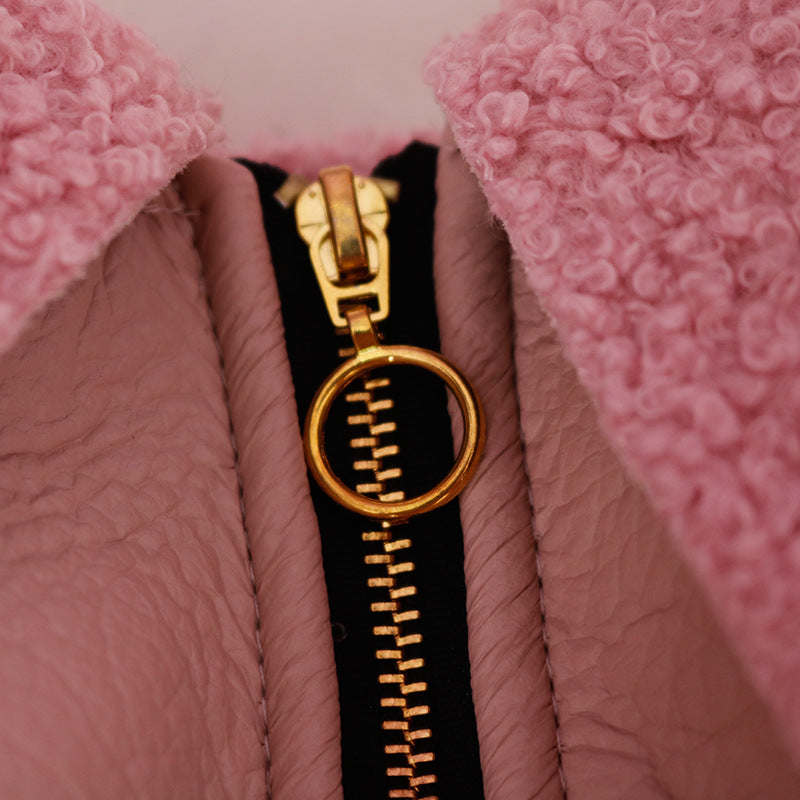 HKM-3679165 Warm Plush Zipper Dog Coat in Pink and Brown - Sizes S to XXL