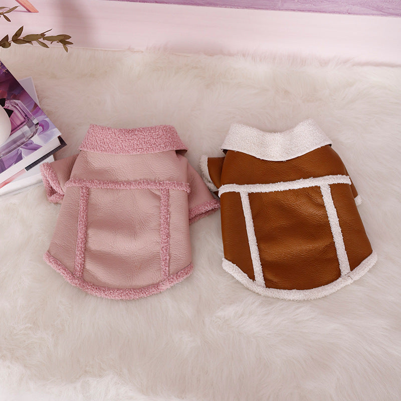 HKM-3679165 Warm Plush Zipper Dog Coat in Pink and Brown - Sizes S to XXL