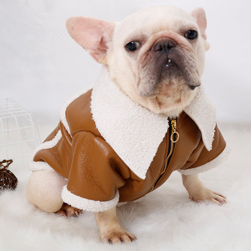 HKM-3679165 Warm Plush Zipper Dog Coat in Pink and Brown - Sizes S to XXL