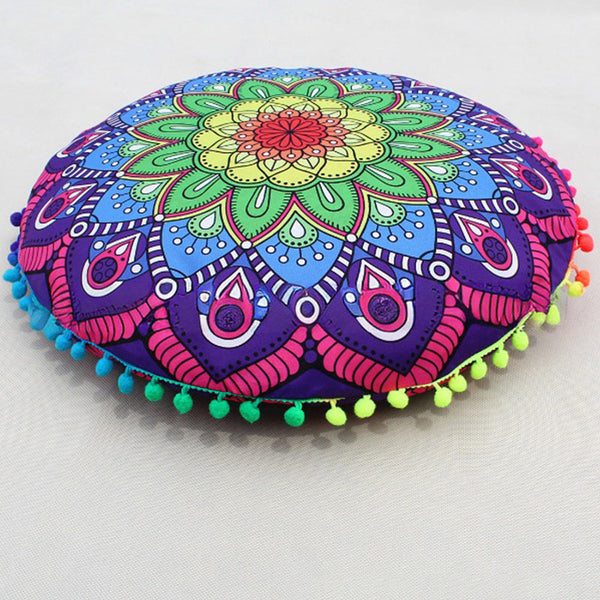 HKM-367955 Floral Round Cushion Cover - 43cm Diameter, Various Colorful Designs