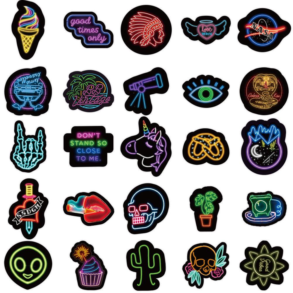 HKM-368019 Neon Graffiti Stickers - 50 Waterproof PVC Decorative Stickers for Laptops, Skateboards, and More