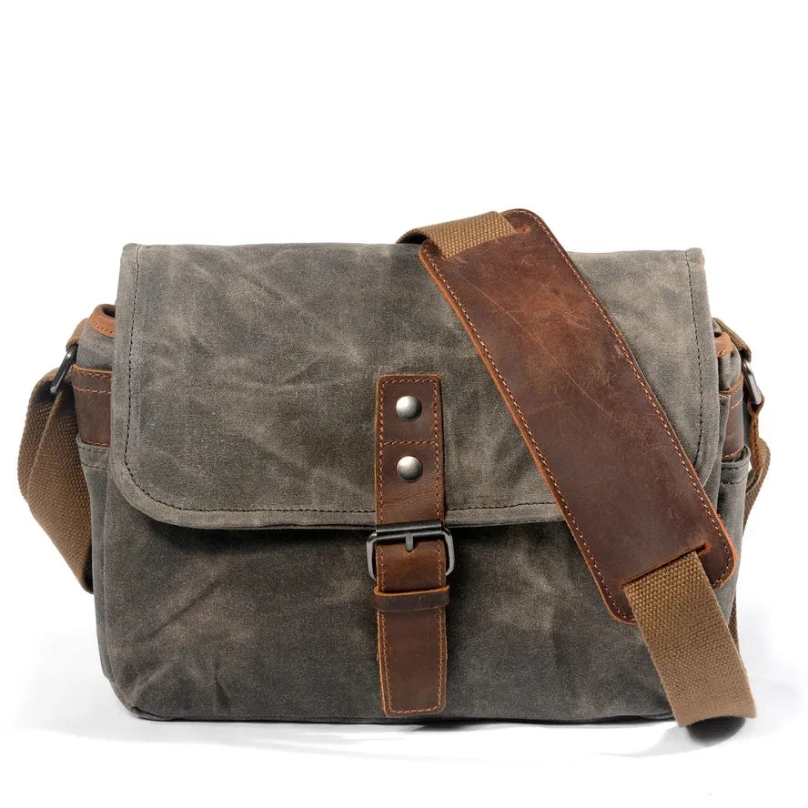 HKM-368019 Waterproof Oil Wax Canvas DSLR Camera Bag for Men - Multi-functional Retro Shoulder Bag
