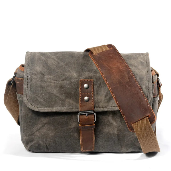 HKM-368019 Waterproof Oil Wax Canvas DSLR Camera Bag for Men - Multi-functional Retro Shoulder Bag
