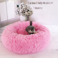 HKM-3680829 Calming Round Plush Pet Nest Bed for Small Dogs and Cats, Soft Vegan Fabric, 110cm Diameter