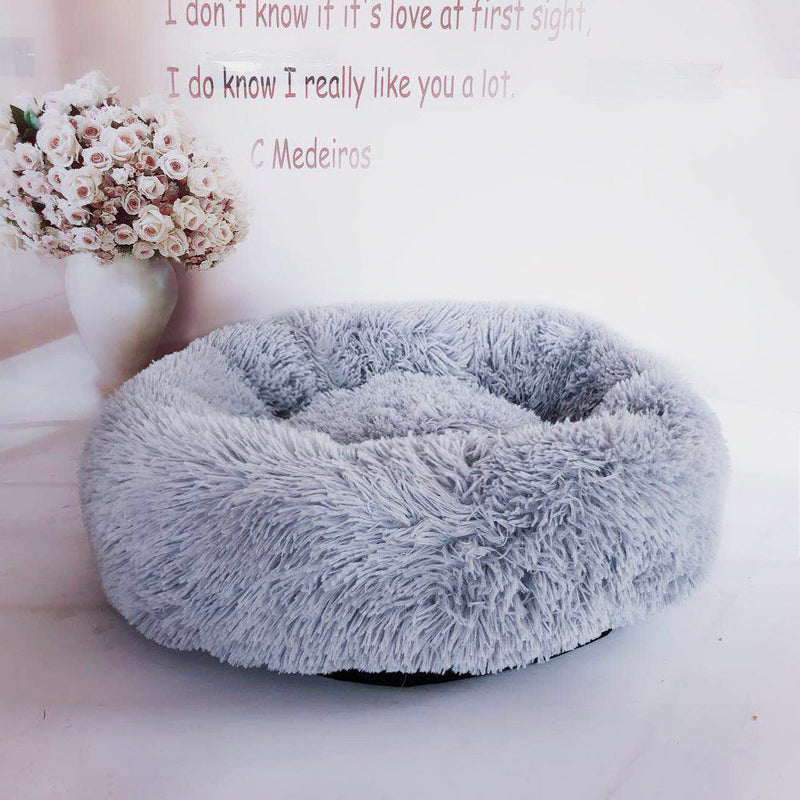 HKM-3680829 Calming Round Plush Pet Nest Bed for Small Dogs and Cats, Soft Vegan Fabric, 110cm Diameter