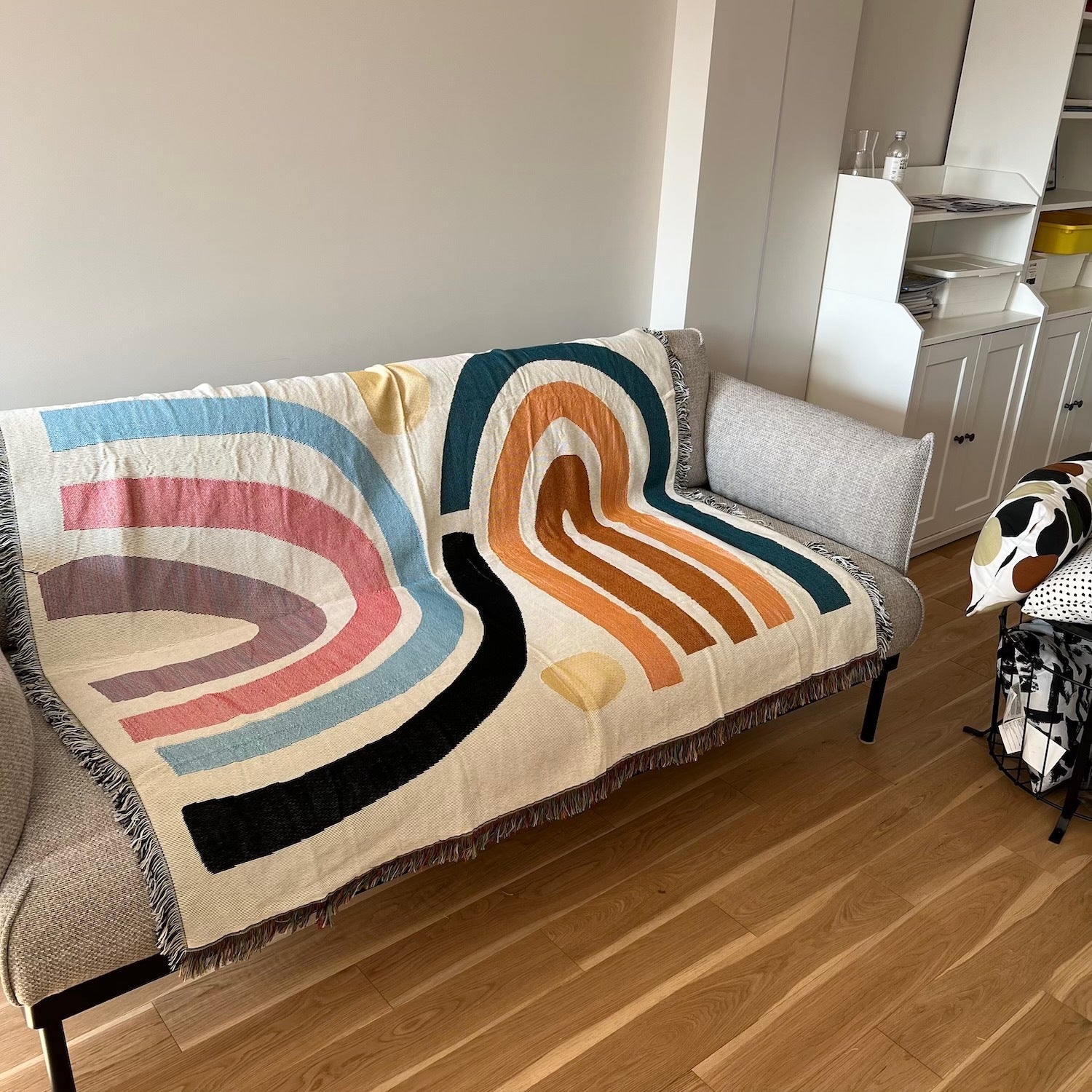 HKM-368147 Modern Minimalist Rainbow Geometric Pattern Blanket - Spring & Autumn Use, 120x150cm or 150x210cm