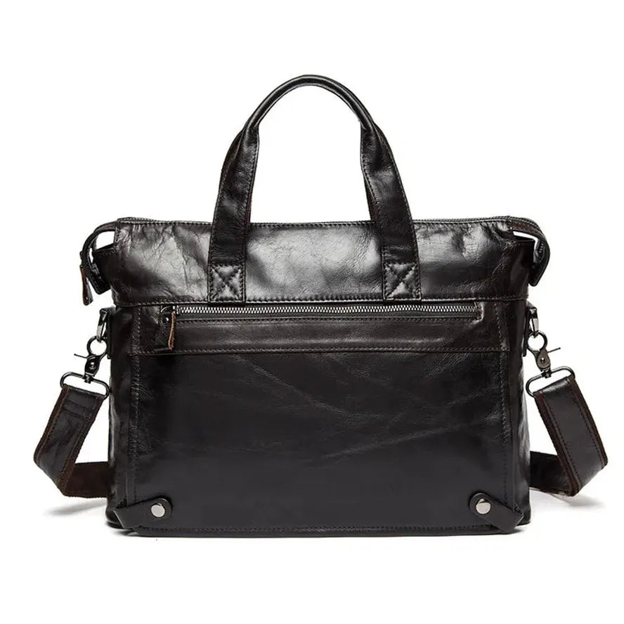 HKM-368211 Vintage Cowhide Leather Men's Shoulder Briefcase for Office Use