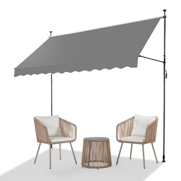 HKM-368339 Retractable Grey Support Canopy with Aluminum-Iron Frame and Polyester Fabric, 300x120x200-300cm