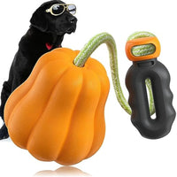 HKM-3684029 Squeaky Yellow Pumpkin Dog Toy with Throwing Drawstring for Halloween Fun