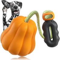 HKM-3684029 Squeaky Yellow Pumpkin Dog Toy with Throwing Drawstring for Halloween Fun